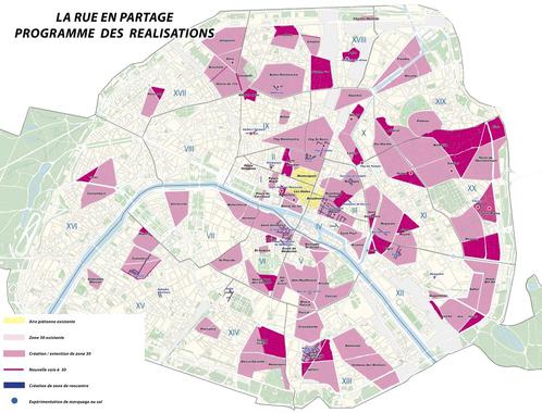 Plan des zones 30 à Paris